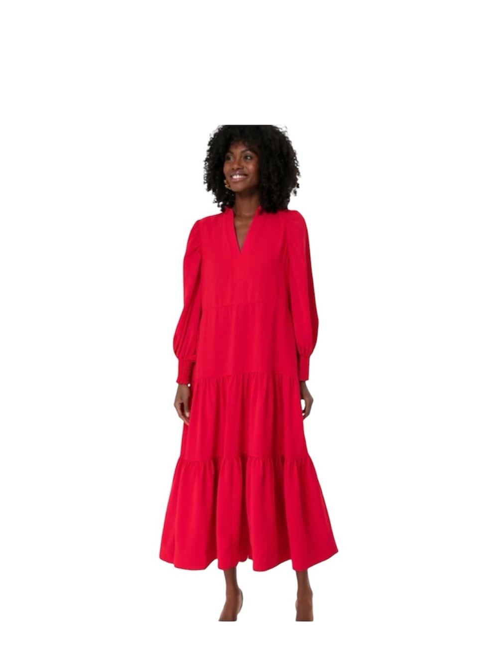 Pomander place Tuckernuck red Geneva long sleeve tired Maxi/ Midi dress XS